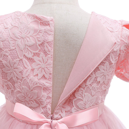 Children's Bubble Sleeve Mesh Dress Skirt